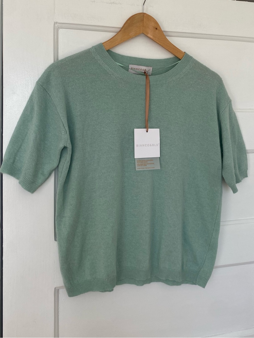 Bianco & Blu Italy Short Sleeve Knit Sweater cashmere silk blend